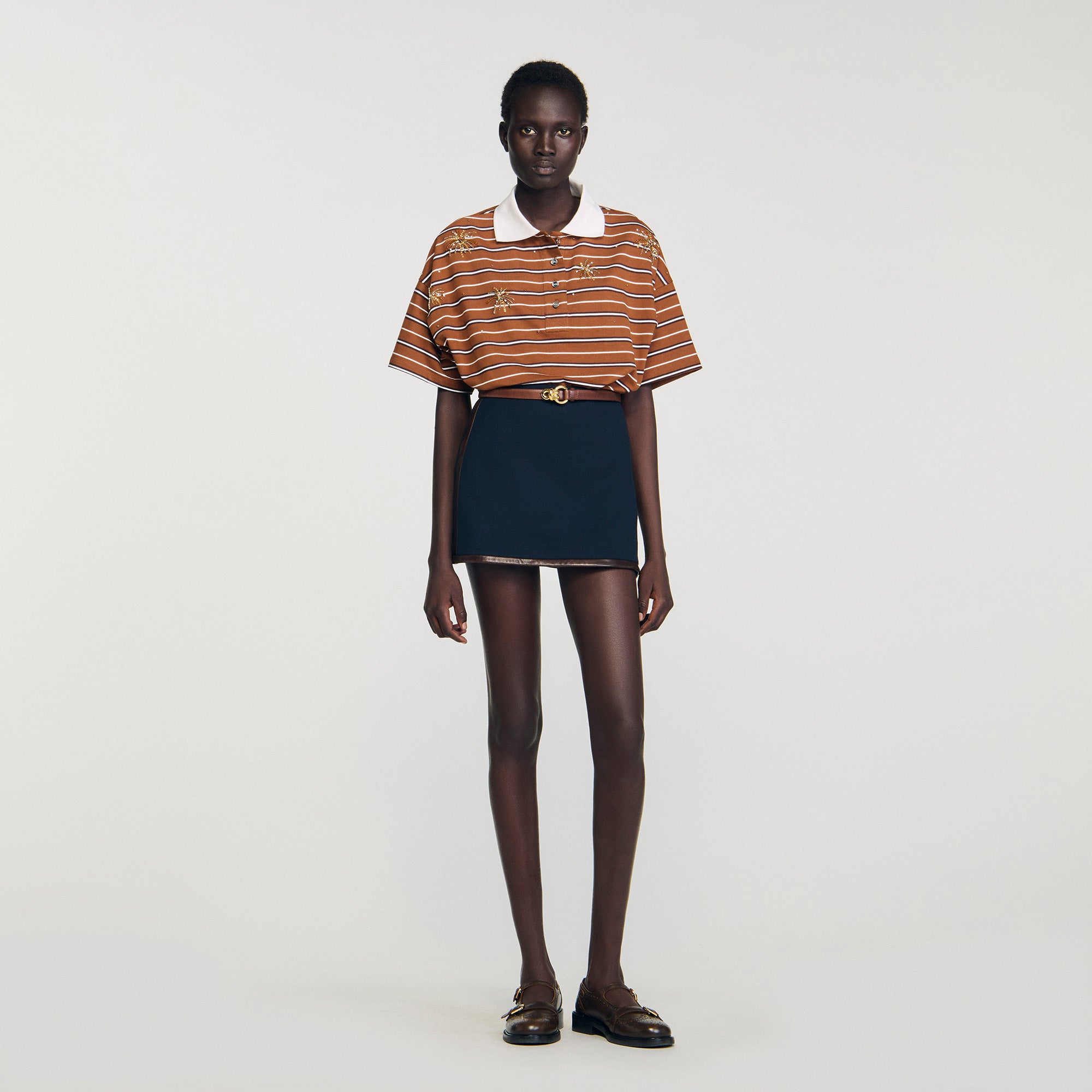 Mazarine Short Skirt With Leather Bands Navy Blue