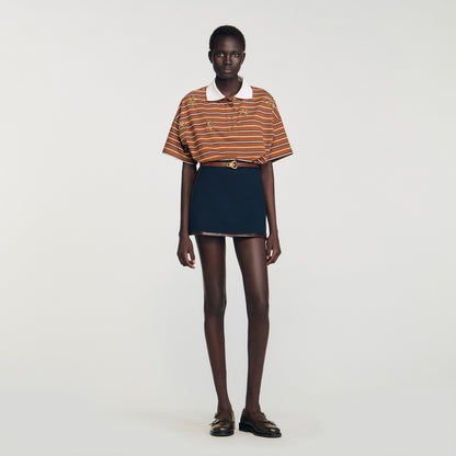 Mazarine Short Skirt With Leather Bands Navy Blue