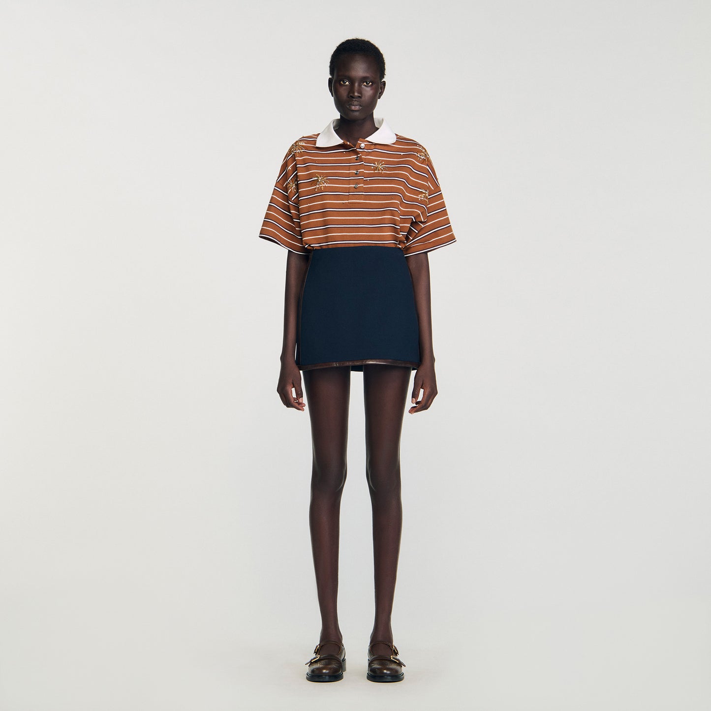 Mazarine Short Skirt With Leather Bands Navy Blue