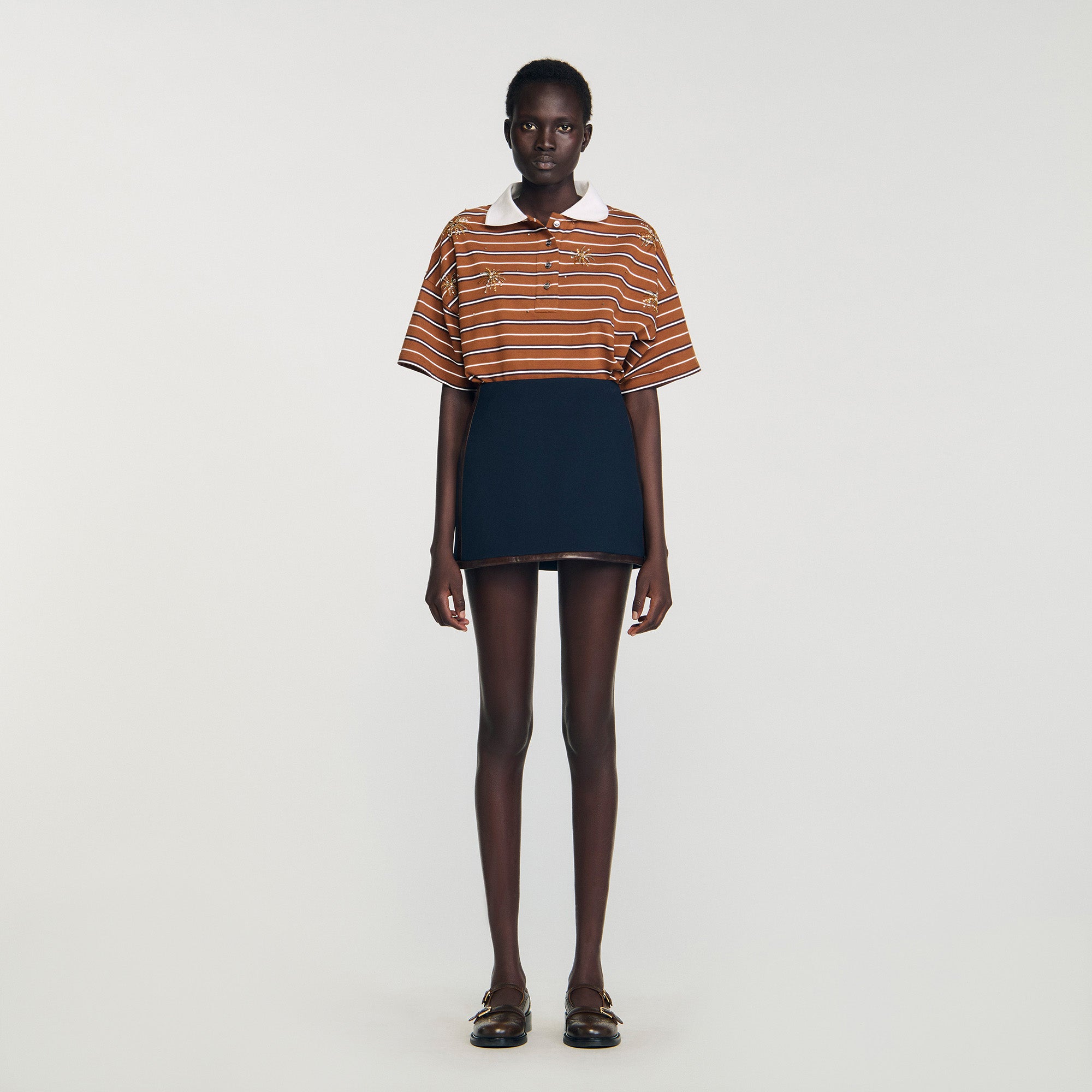 Mazarine Short Skirt With Leather Bands Navy Blue