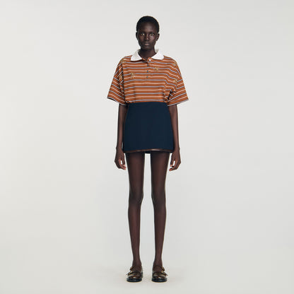 Mazarine Short Skirt With Leather Bands Navy Blue
