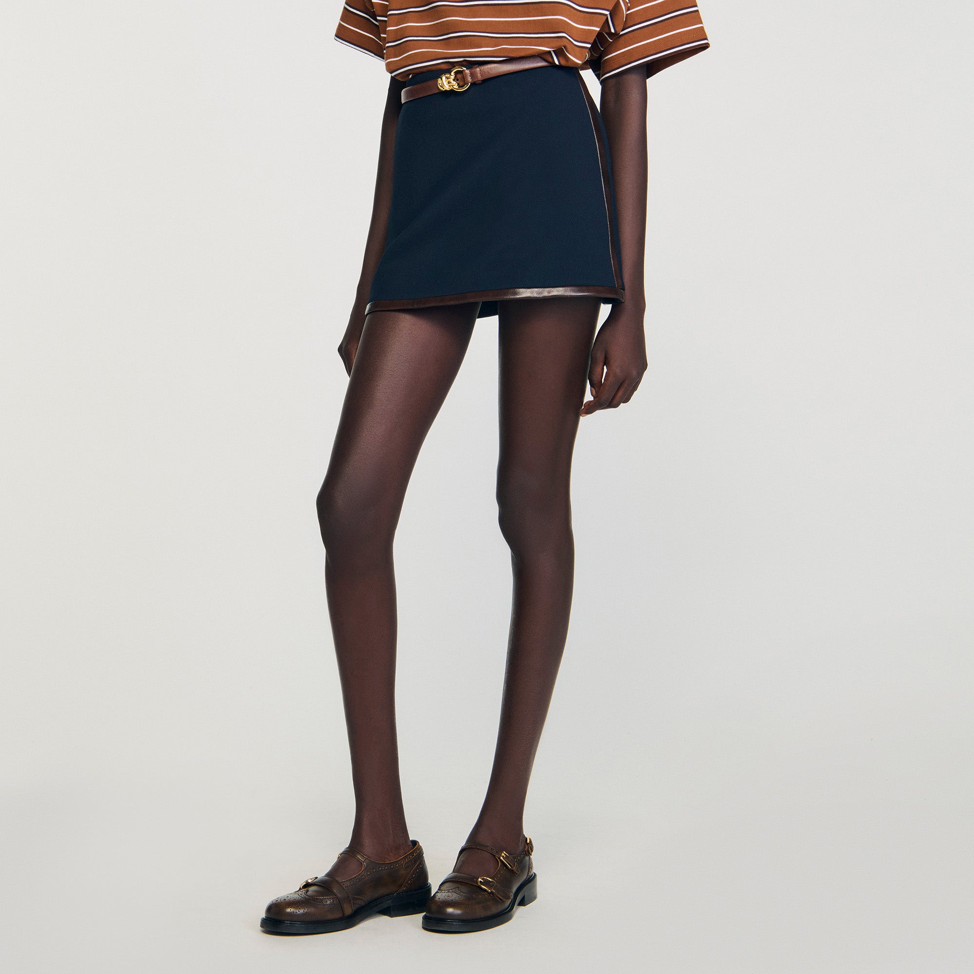 Mazarine Short Skirt With Leather Bands Navy Blue