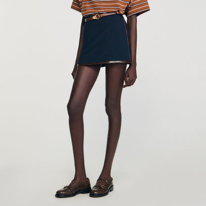 Mazarine Short Skirt With Leather Bands Navy Blue