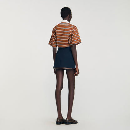 Mazarine Short Skirt With Leather Bands Navy Blue