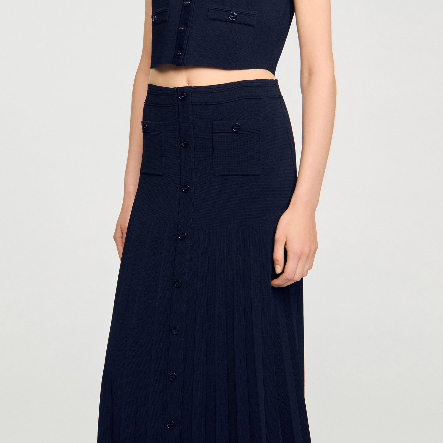 Oceane Long Two-Tone Knit Skirt Navy Blue