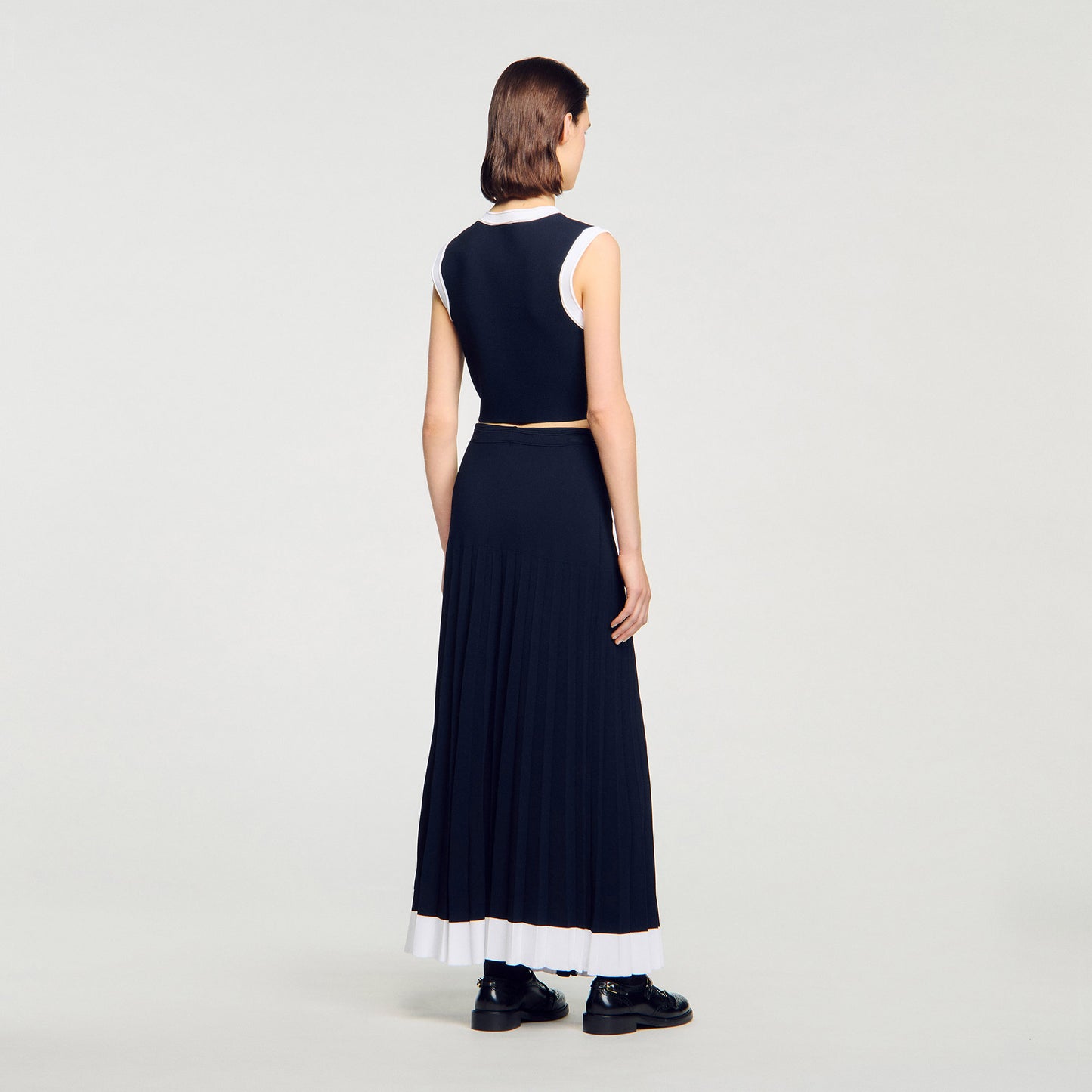 Oceane Long Two-Tone Knit Skirt Navy Blue