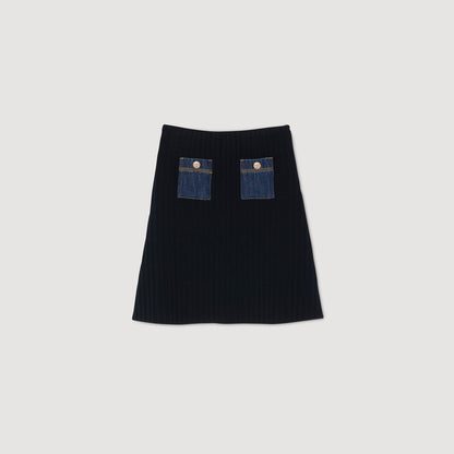 Isolda Short Knit And Denim Skirt Navy Blue