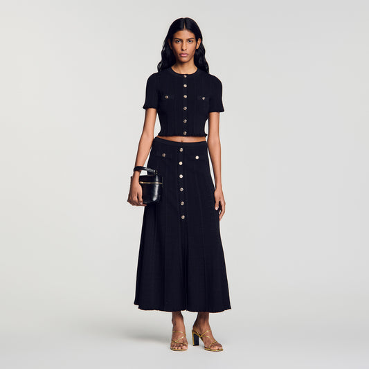 Venice Pointelle Knit Maxi Skirt Black