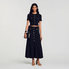 Venice Pointelle Knit Maxi Skirt Black