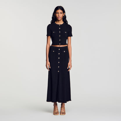 Venice Pointelle Knit Maxi Skirt Black
