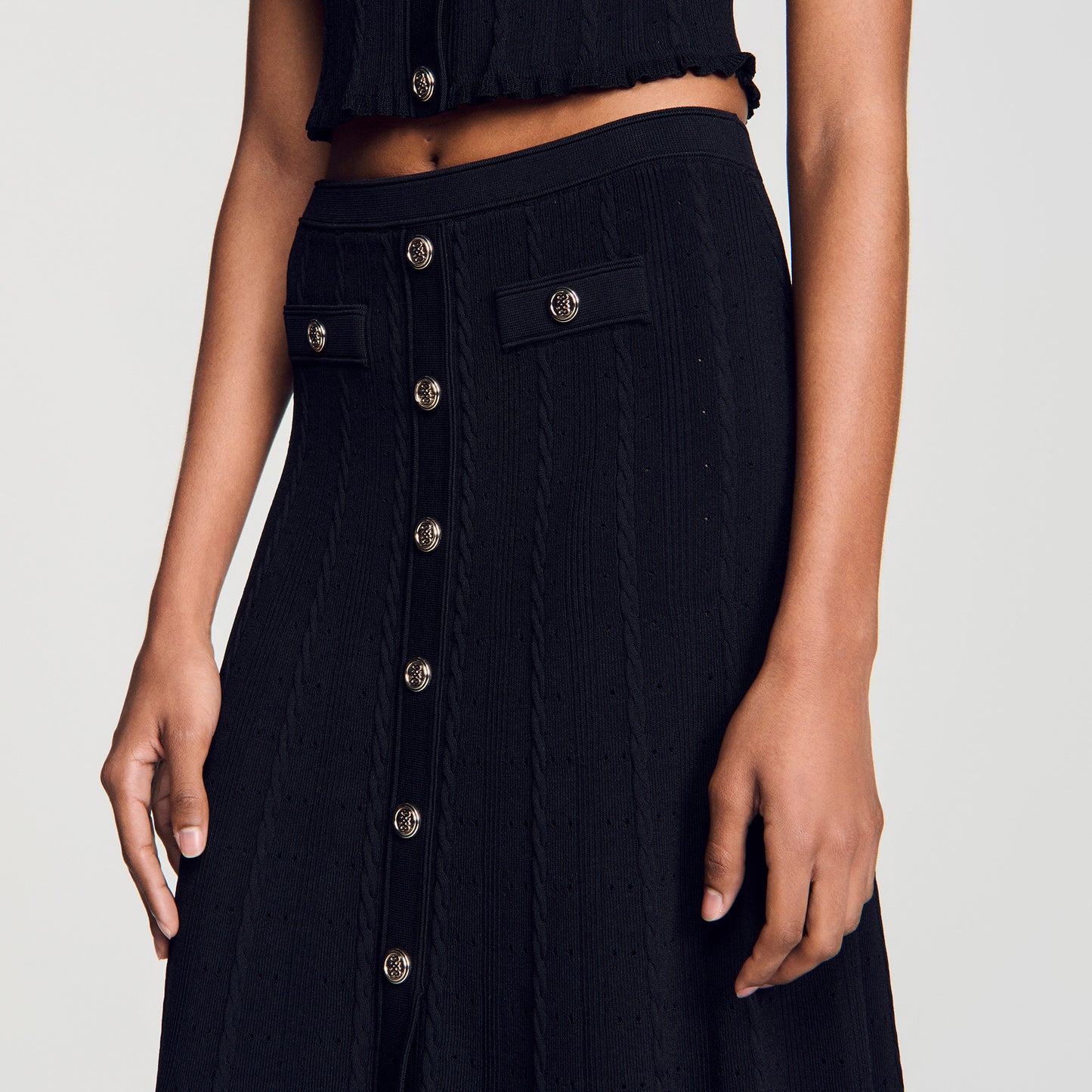 Venice Pointelle Knit Maxi Skirt Black