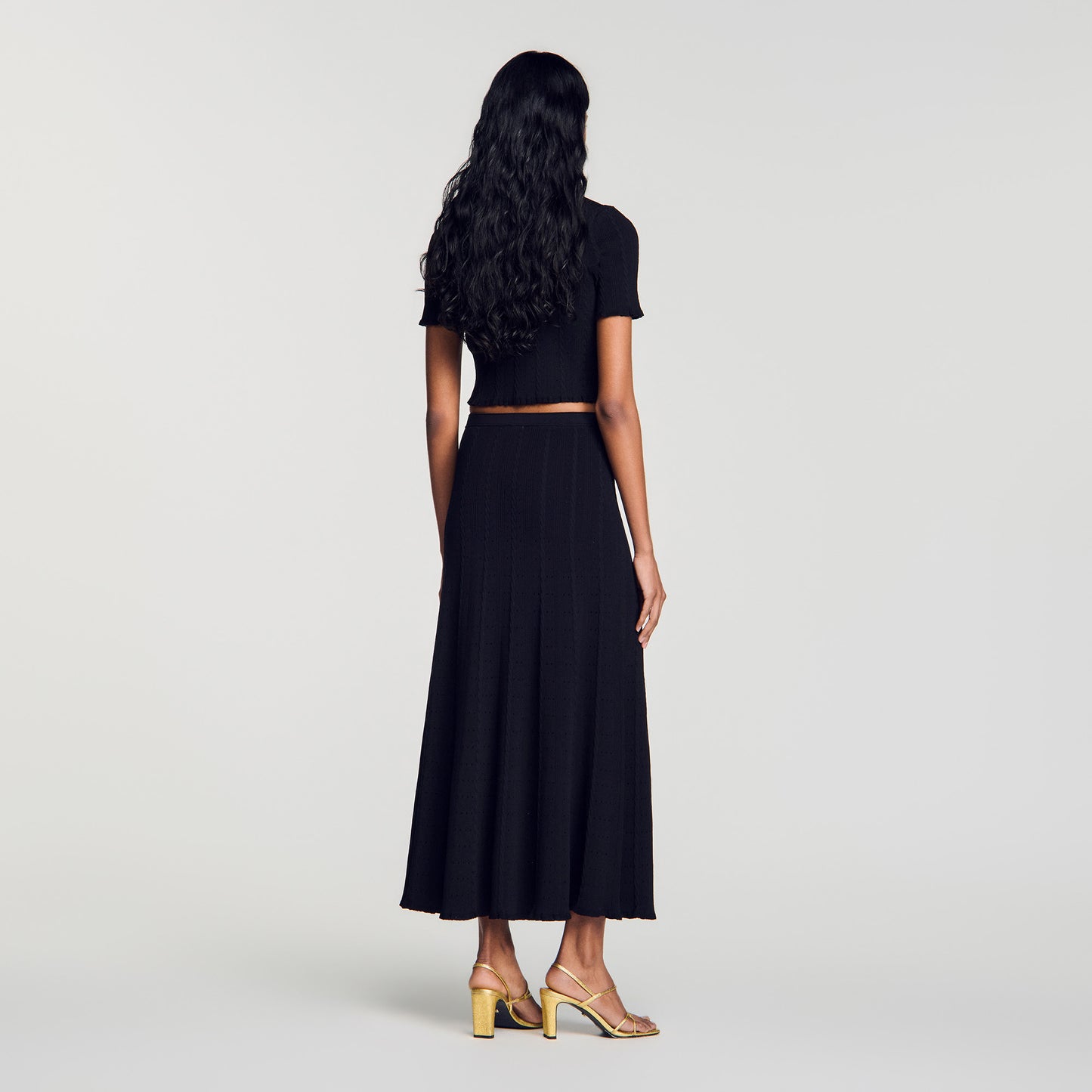 Venice Pointelle Knit Maxi Skirt Black