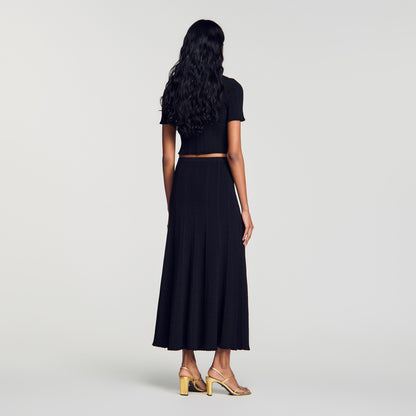 Venice Pointelle Knit Maxi Skirt Black