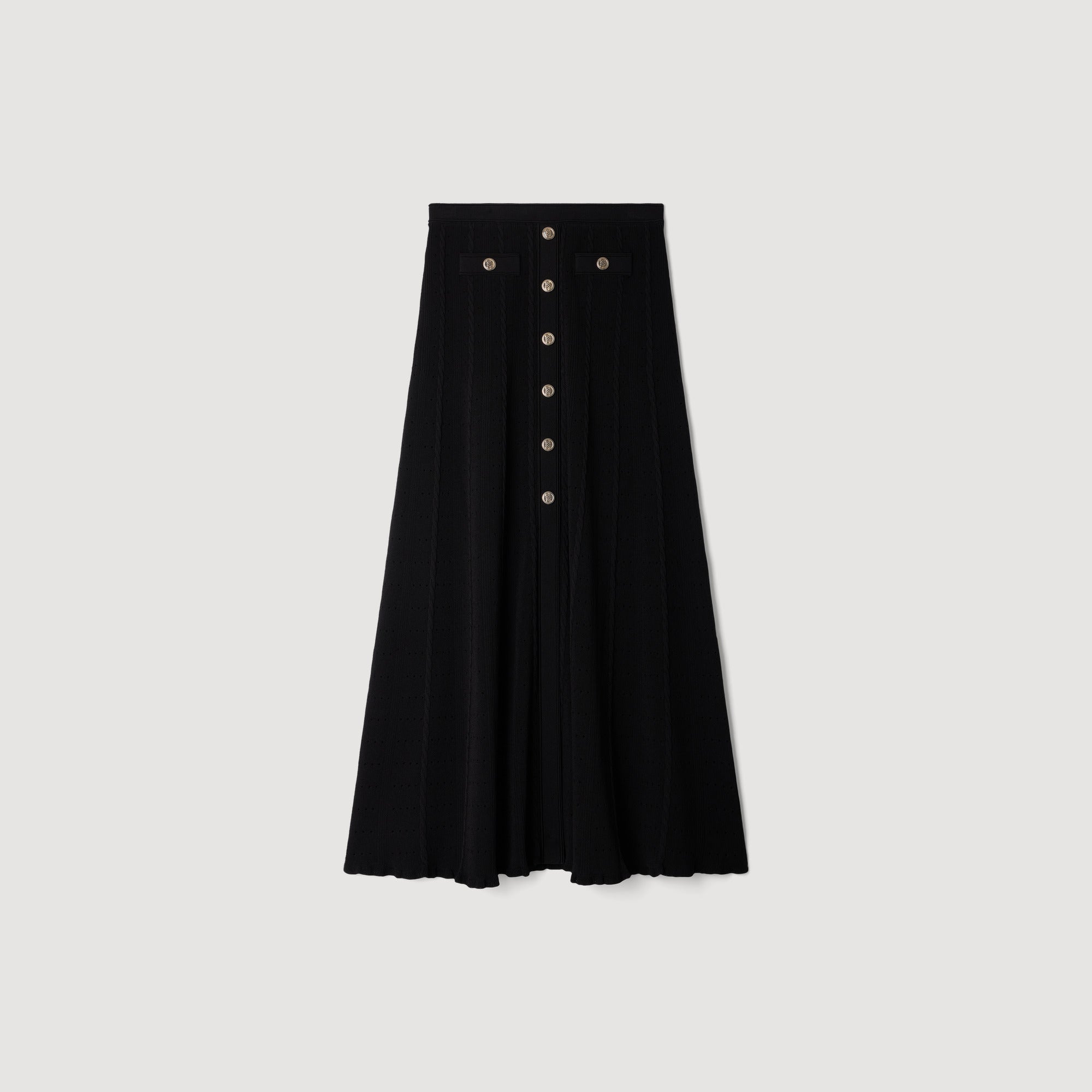 Venice Pointelle Knit Maxi Skirt Black