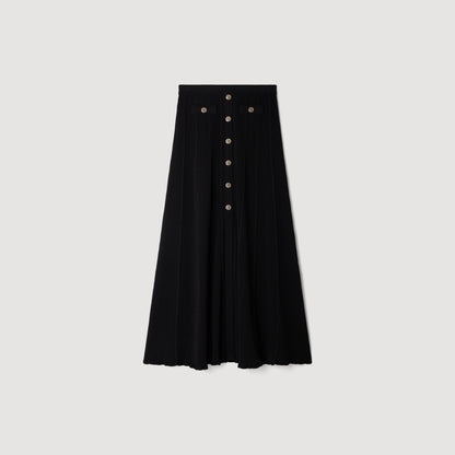 Venice Pointelle Knit Maxi Skirt Black