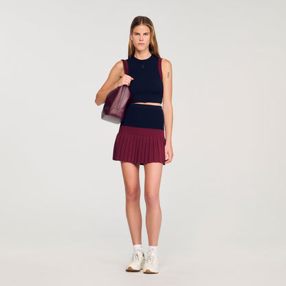 Arielle Short Two-Tone Pleated Skirt Navy Blue