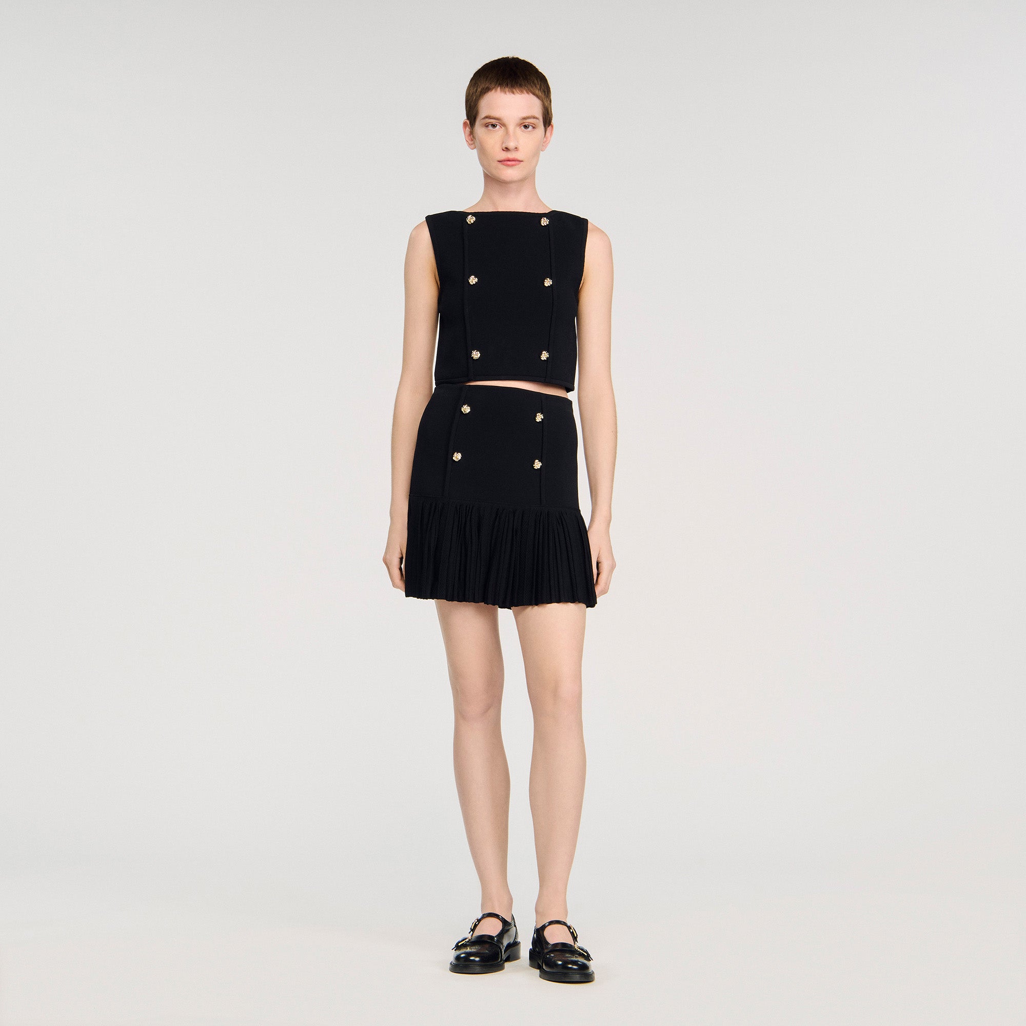 Lital Short Pleated Knit Skirt Black