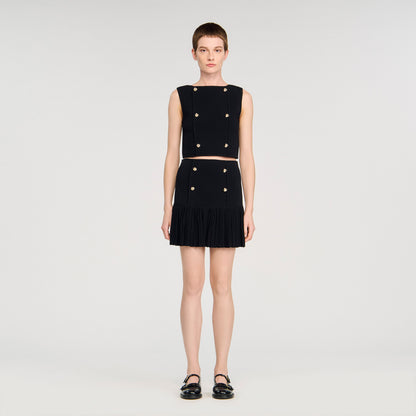 Lital Short Pleated Knit Skirt Black