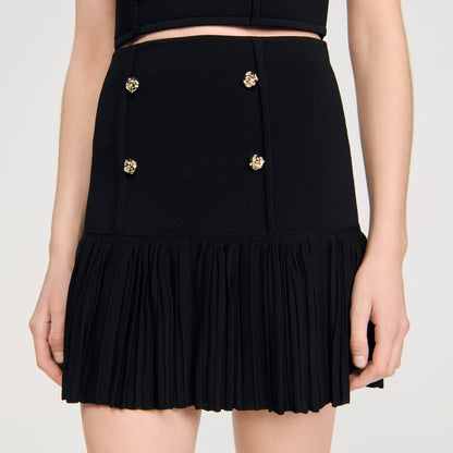 Lital Short Pleated Knit Skirt Black