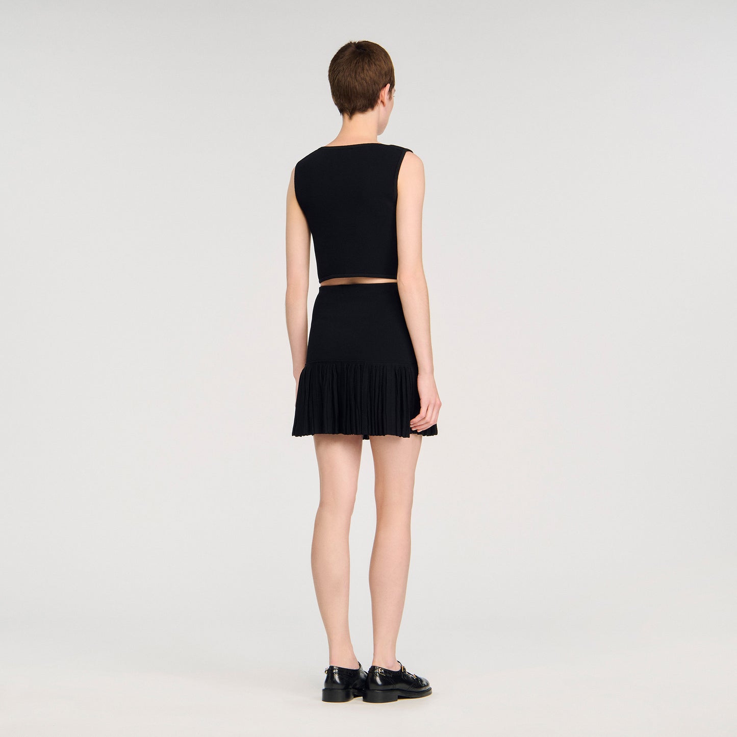 Lital Short Pleated Knit Skirt Black