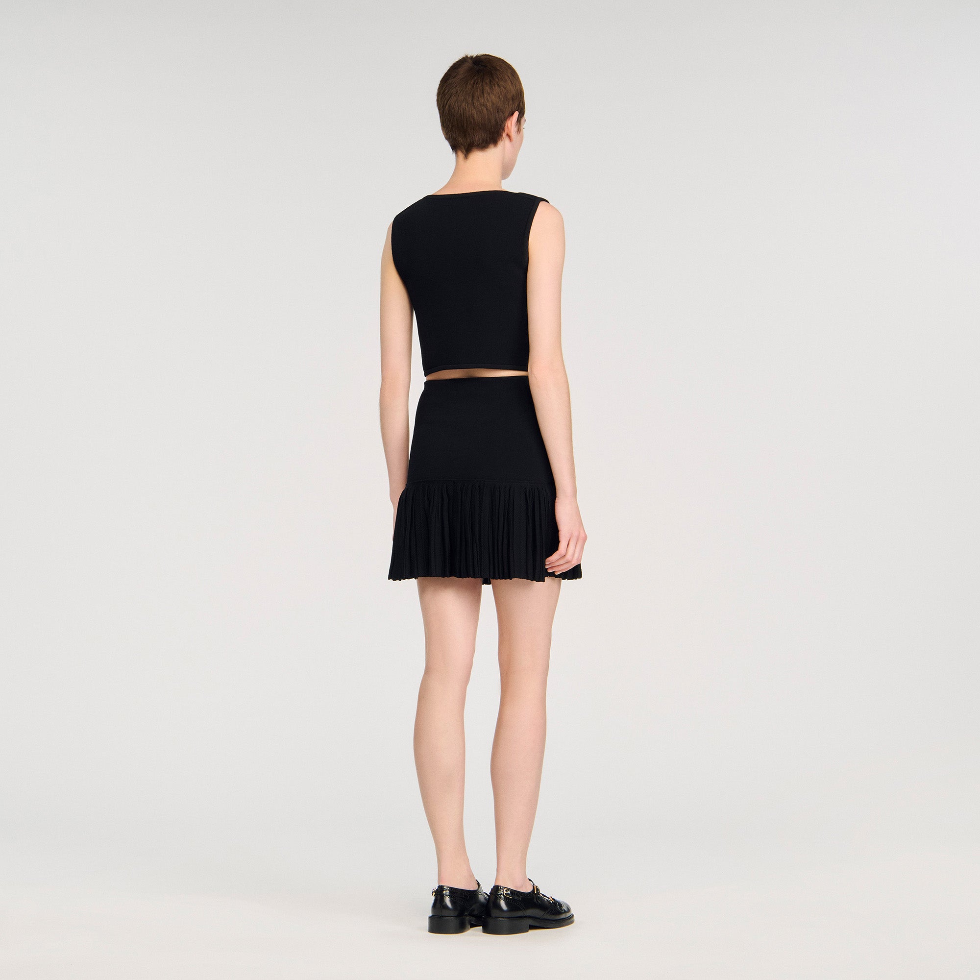 Lital Short Pleated Knit Skirt Black