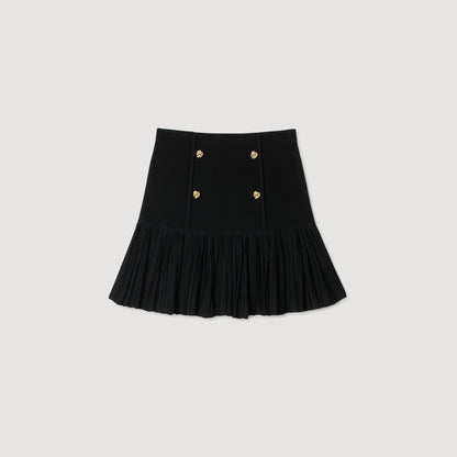 Lital Short Pleated Knit Skirt Black
