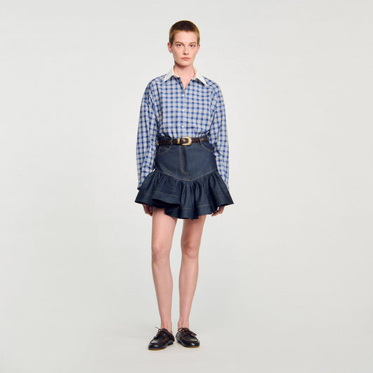 Oreana Short Denim Ruffled Skirt Deep Blu