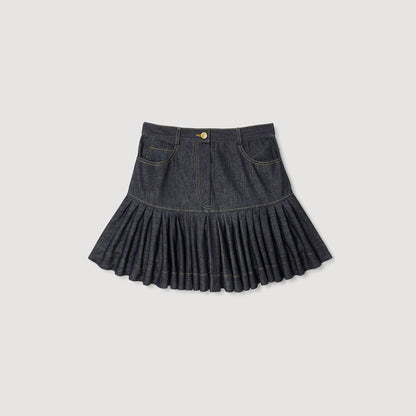 Oreana Short Denim Ruffled Skirt Deep Blu