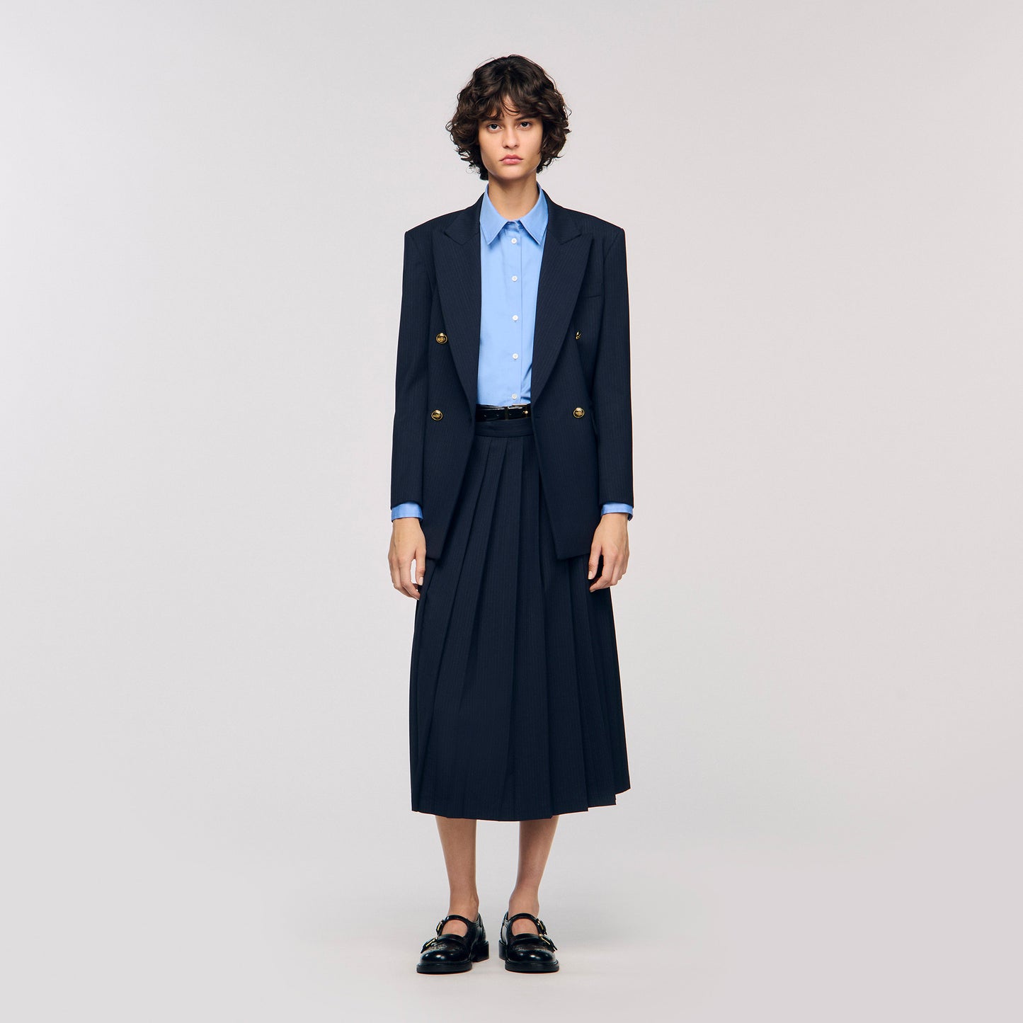 Theana Long Pleated Skirt Navy Blue