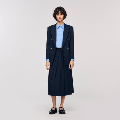 Theana Long Pleated Skirt Navy Blue