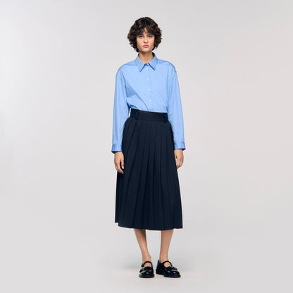 Theana Long Pleated Skirt Navy Blue