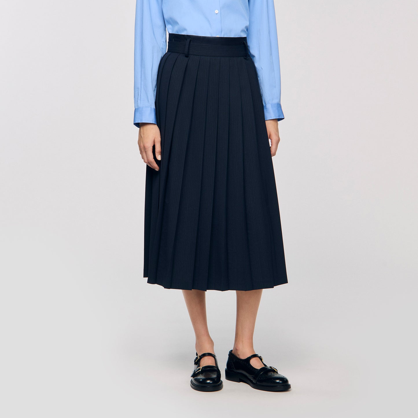 Theana Long Pleated Skirt Navy Blue