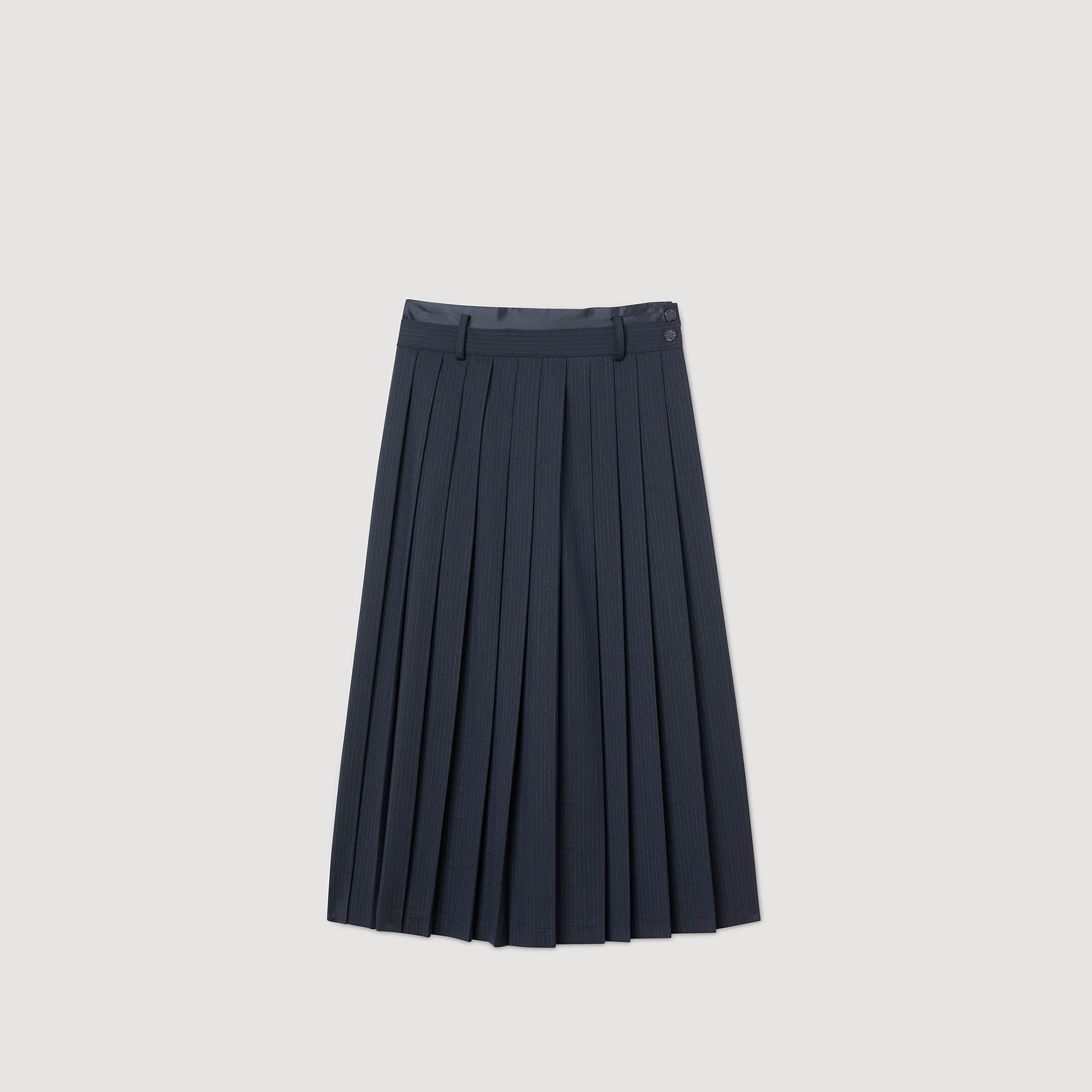 Theana Long Pleated Skirt Navy Blue