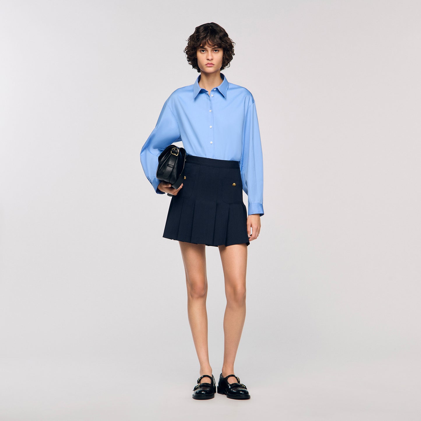 Theanis Short striped pleated skirt Navy Blue
