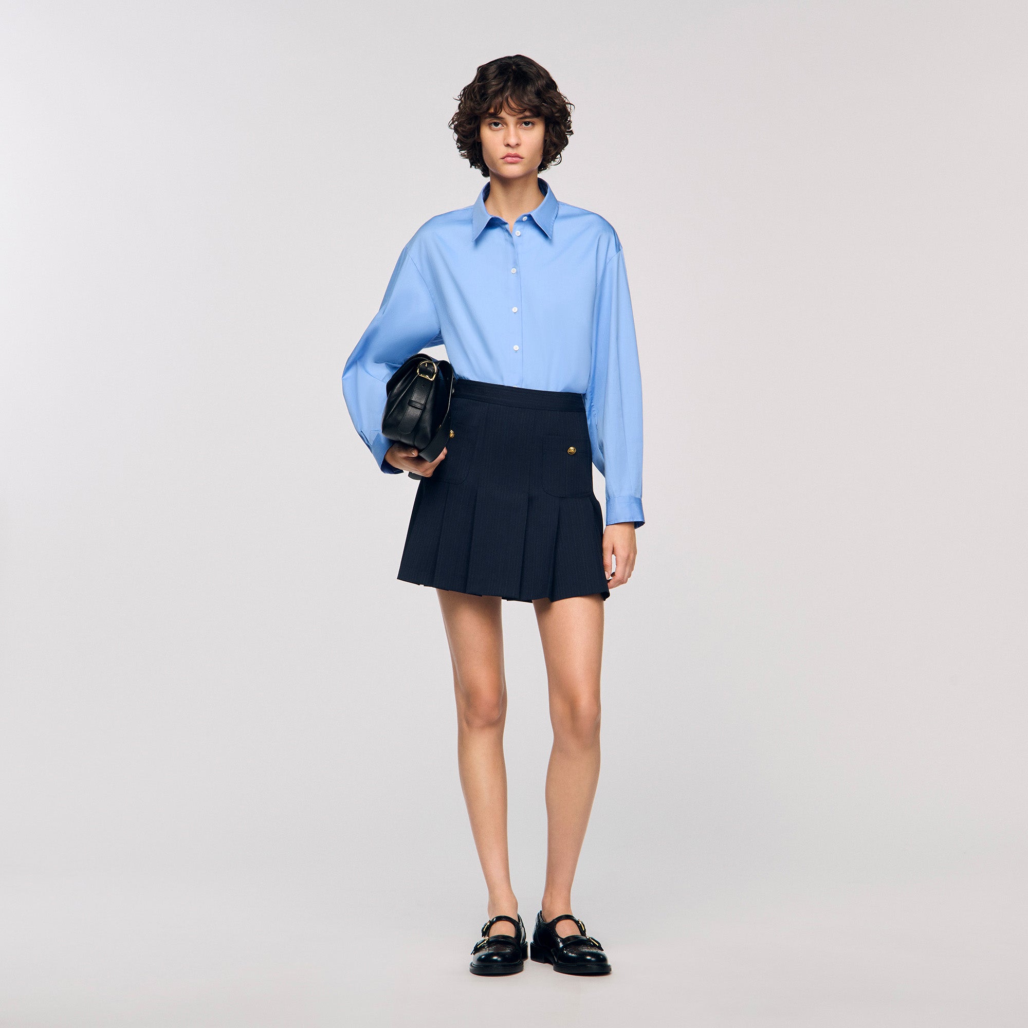 Theanis Short striped pleated skirt Navy Blue