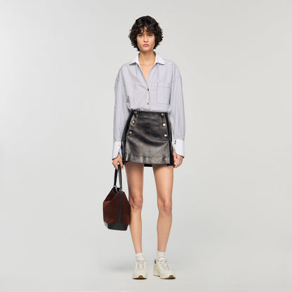 Camilla Short Aged Leather Skirt Brown