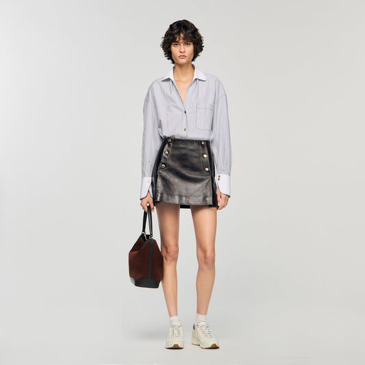 Camilla Short Aged Leather Skirt Brown