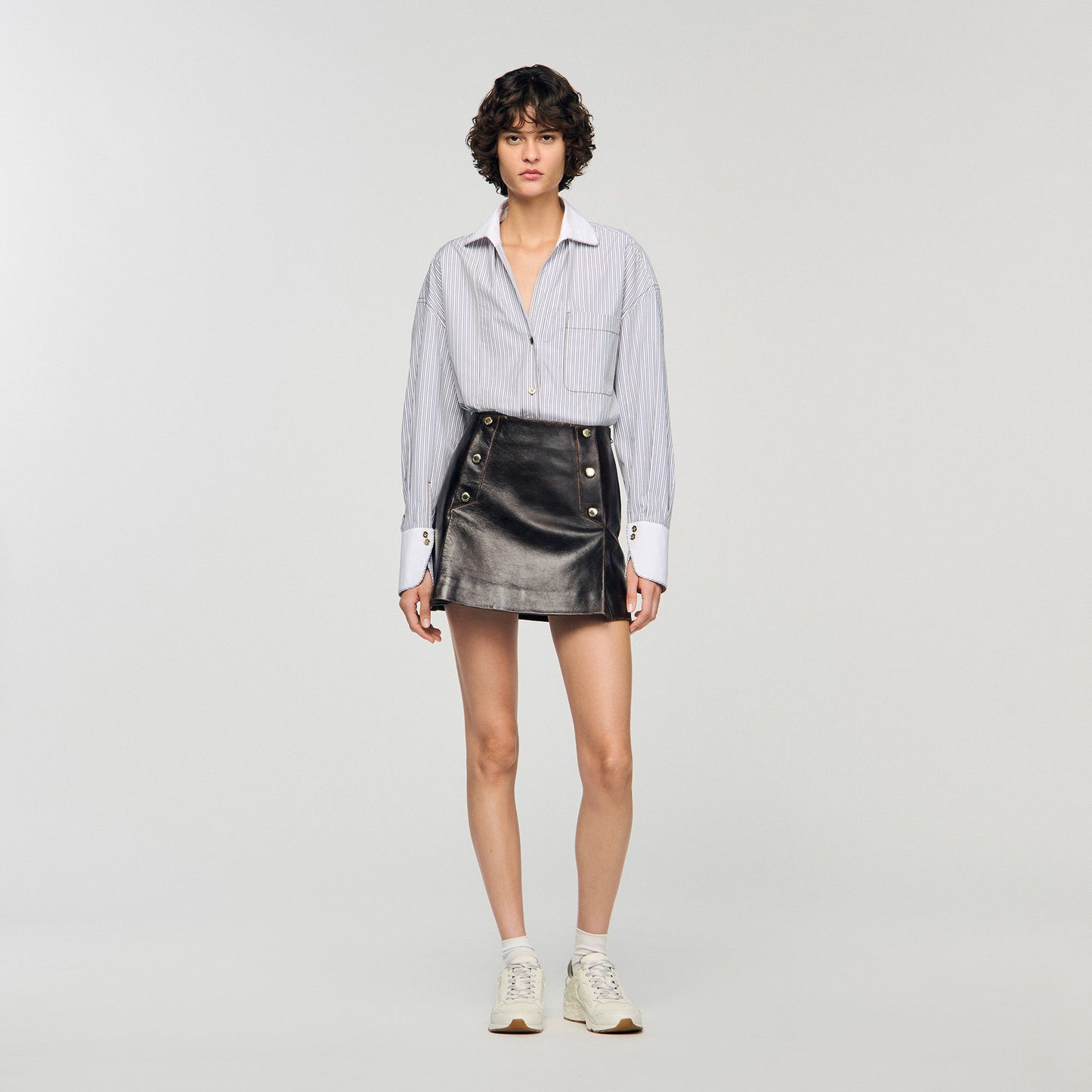 Camilla Short Aged Leather Skirt Brown