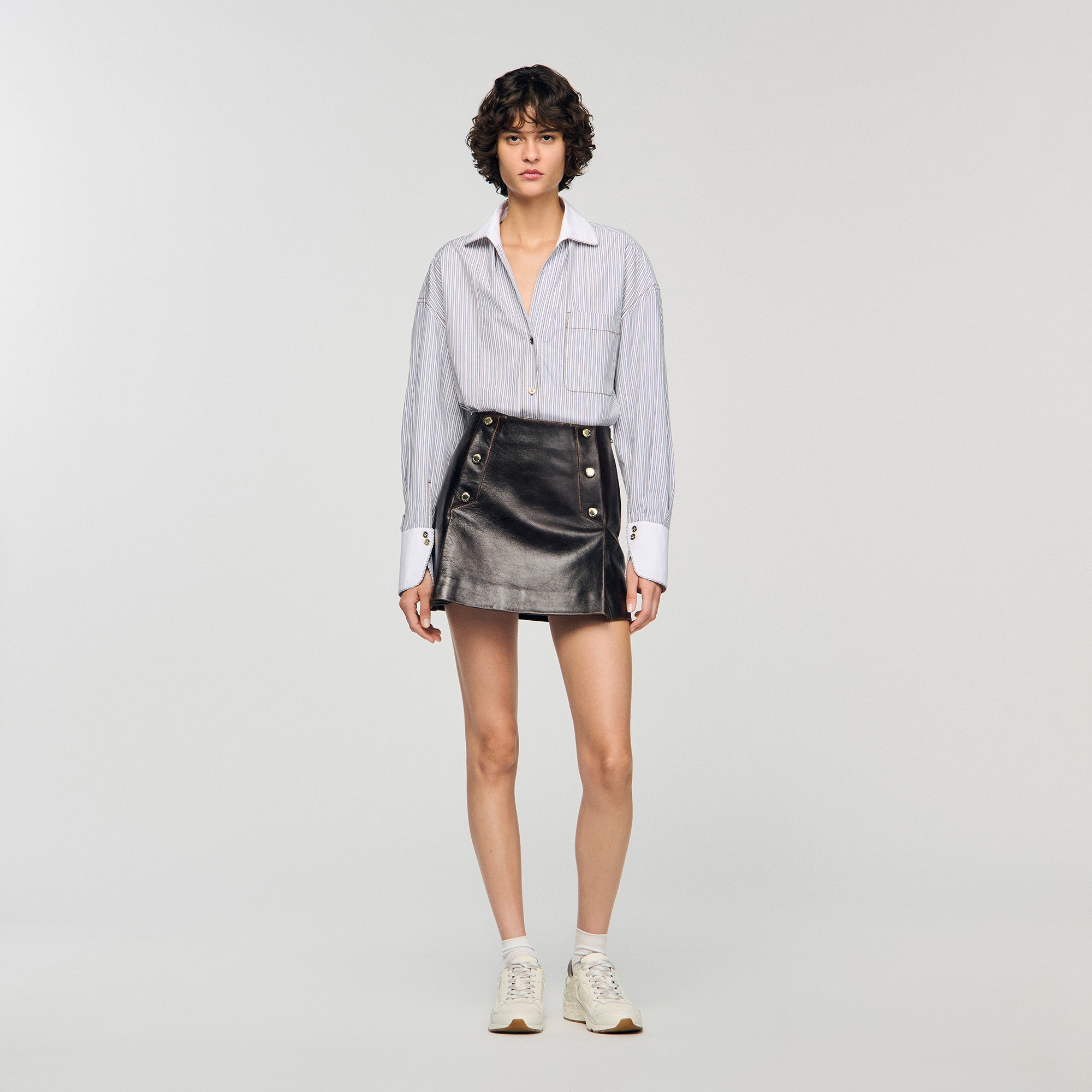 Camilla Short Aged Leather Skirt Brown
