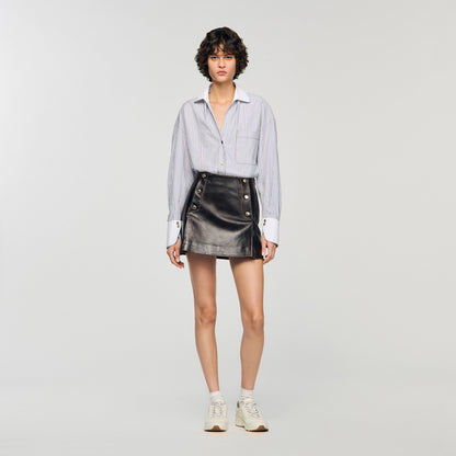 Camilla Short Aged Leather Skirt Brown