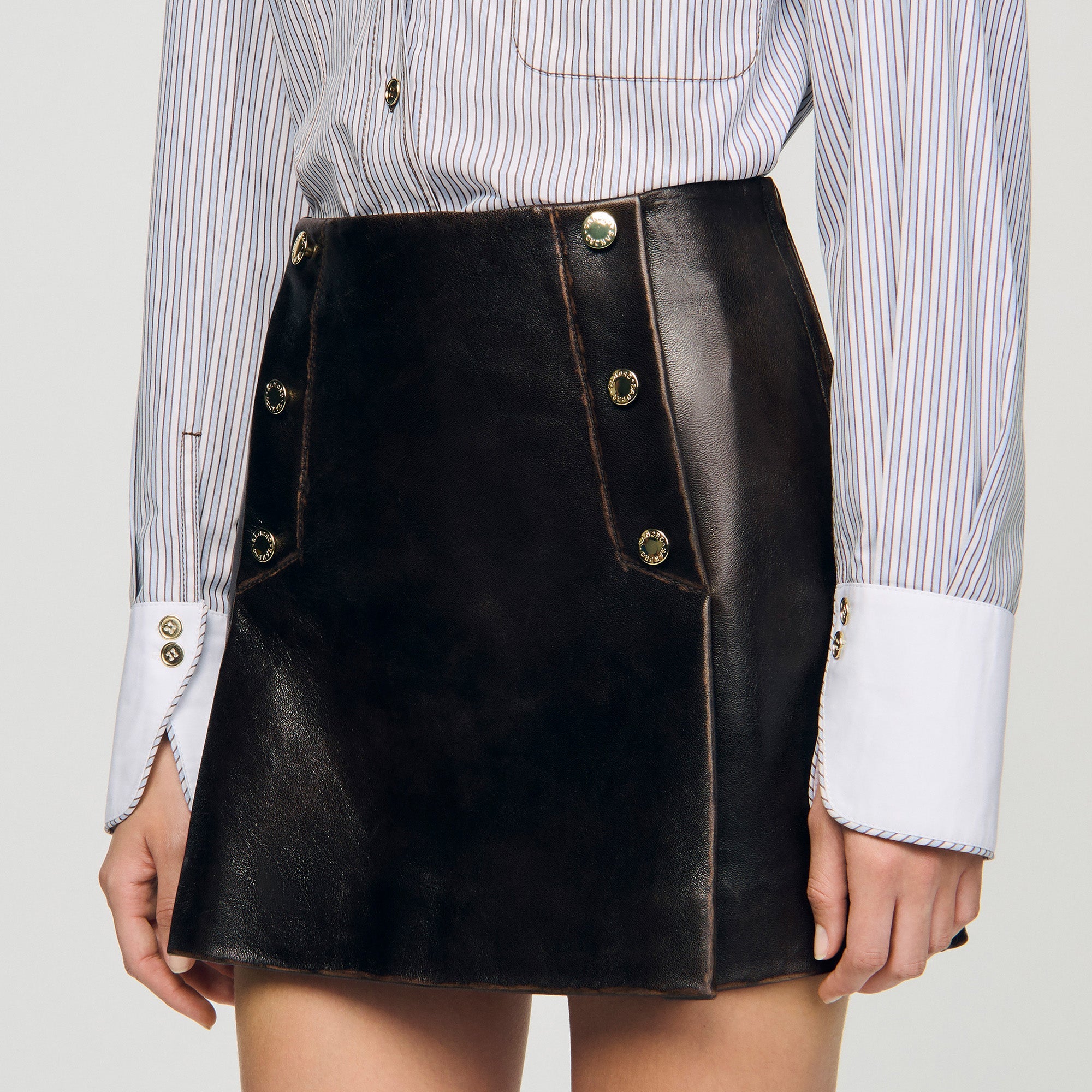 Camilla Short Aged Leather Skirt Brown