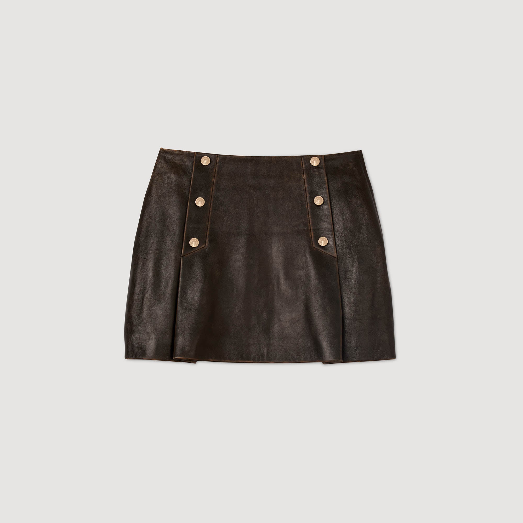 Camilla Short Aged Leather Skirt Brown