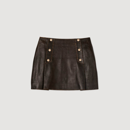 Camilla Short Aged Leather Skirt Brown