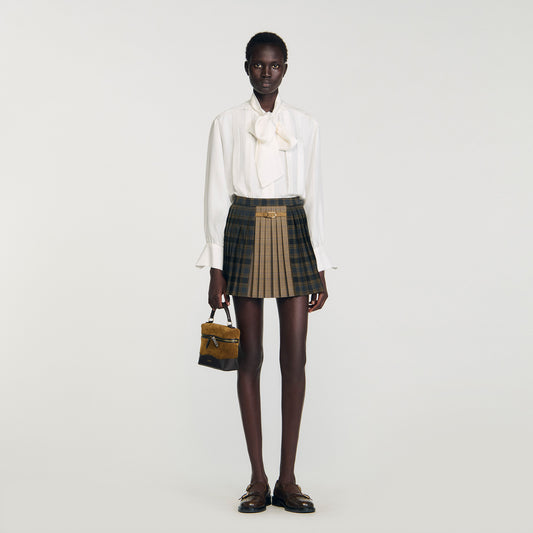 Oliviana Short Checked Pleated Skirt Ocher / Blue