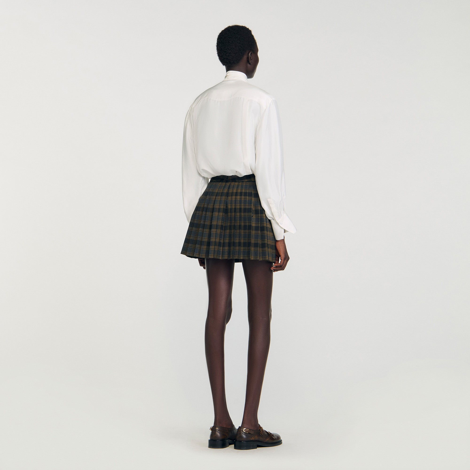 Oliviana Short Checked Pleated Skirt Ocher / Blue