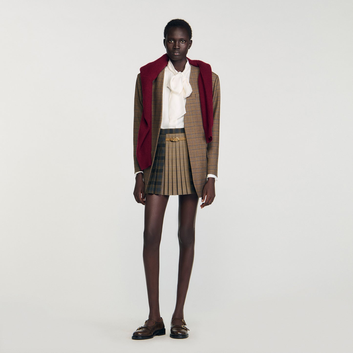 Oliviana Short Checked Pleated Skirt Ocher / Blue