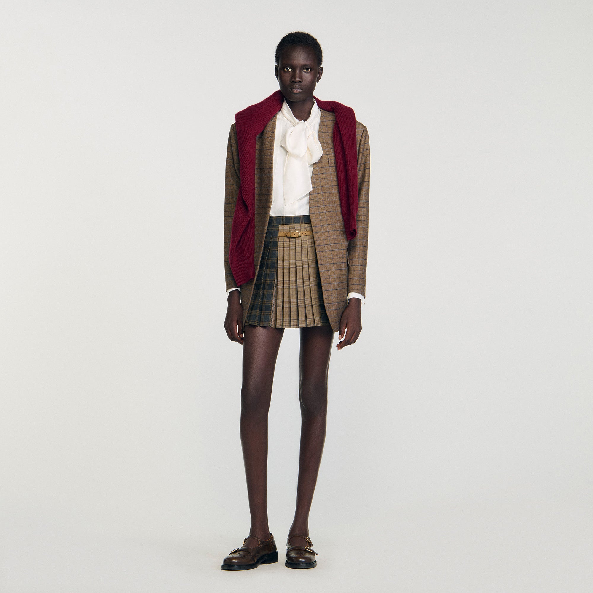 Oliviana Short Checked Pleated Skirt Ocher / Blue