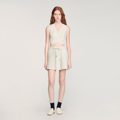 Capucine Short Rhinestone Striped Skirt Ecru