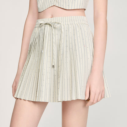 Capucine Short Rhinestone Striped Skirt Ecru