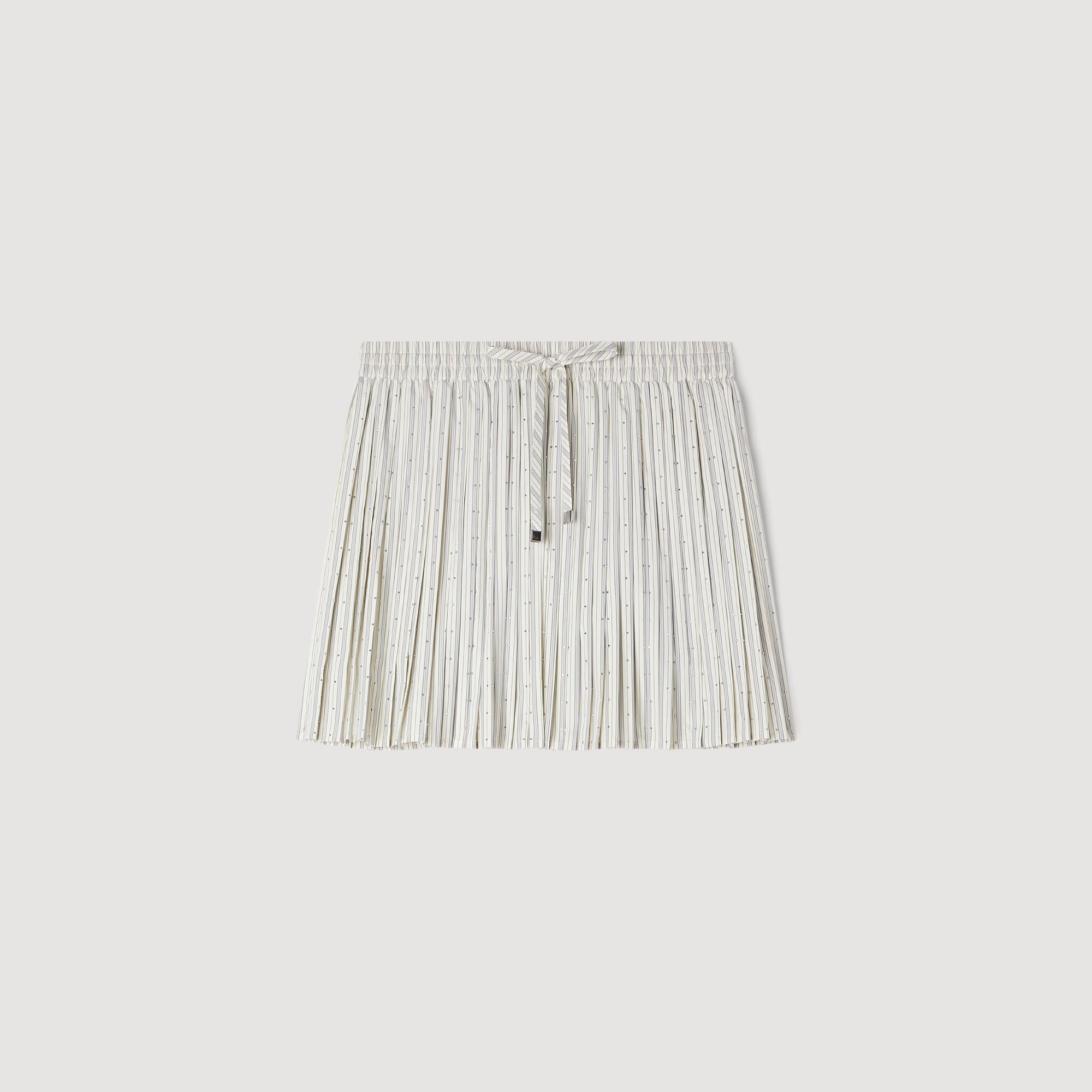 Capucine Short Rhinestone Striped Skirt Ecru